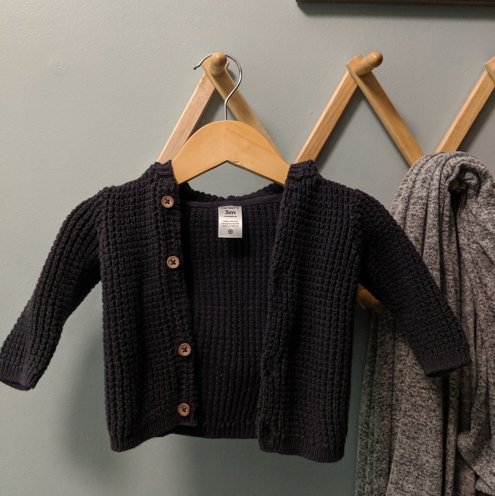 Navy Baby Sweater Cardigan Button Up Hooded Ears